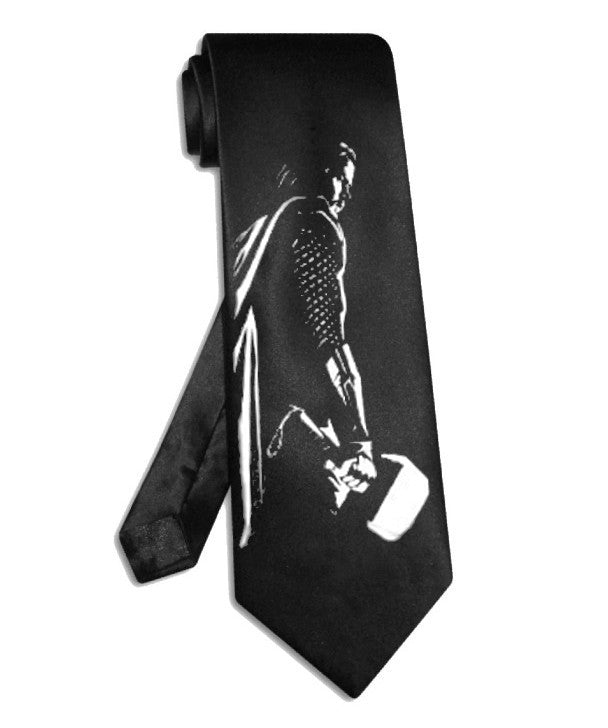Thor tie black satin silk avenger superhero necktie