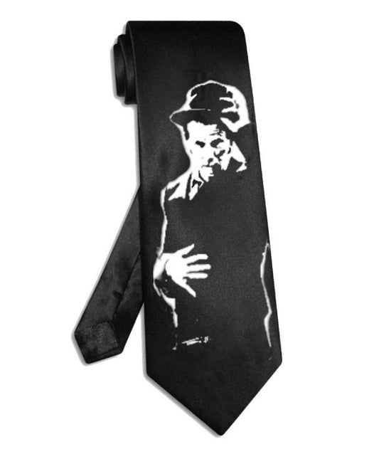 Tom Waits Krawatte aus schwarzem Satinseiden