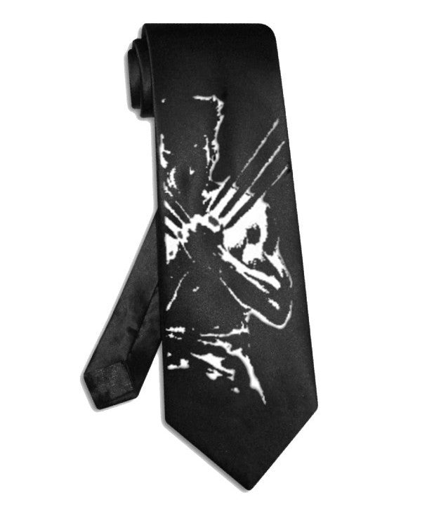 Wolverine tie black satin silk avenger superhero necktie