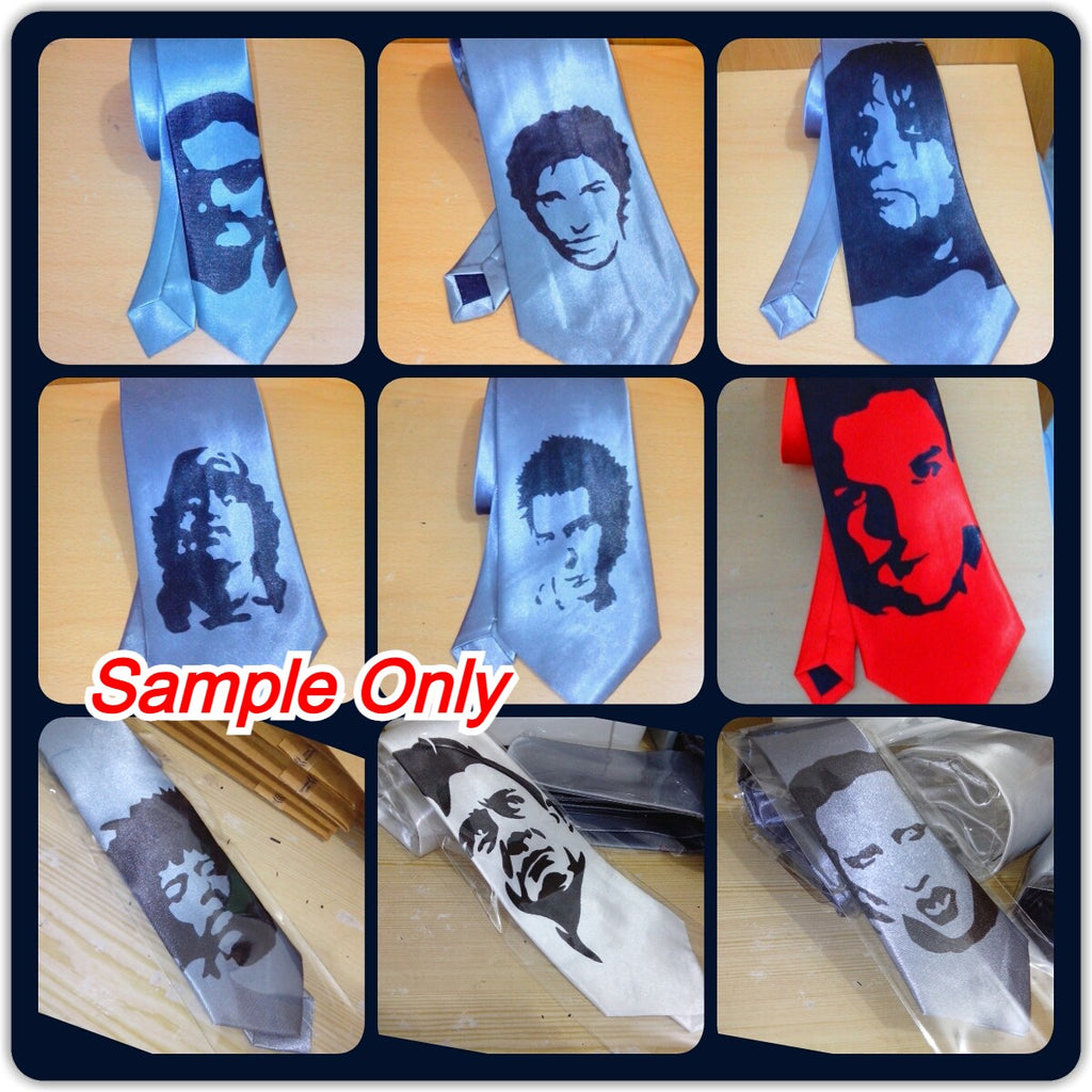 Freddie Mercury Queen necktie silver satin silk hand-painted tie